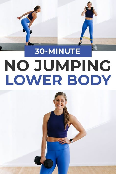 No repeats and no jumping in this 30-Minute Lower Body Workout with dumbbells! Build strength and burn out your legs with these 22 lower body exercises -- from squats and deadlifts to lunges and calf raises. Make this your next leg day workout at home! 15 Minute Lower Body Workout, Mom Exercise, Lower Body Workout Routine, Kettlebell Hiit, Exercise Weights, Glute Activation Exercises, Nourish Move Love, Lower Body Exercises, Best Leg Workout