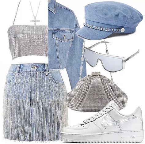 Denim And Diamonds Party Outfit, Denim Party Outfit, Diamonds And Denim Party, Denim Party, Classic Prom Dress, Extra Outfits, Glamorous Fashion, Denim And Diamonds, Nashville Outfits