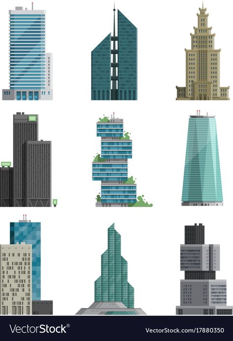 Skyscraper Architecture Drawing, Concept For High Rise Building, Concepts For High Rise Buildings, Skyscraper Illustration, Downtown Design, Skyscrapers Illustration, Architecture Vector, Tall City Buildings, Architecture Business