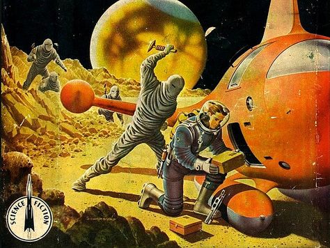 Space Assault! Remember to stay alert even in space. Art Spatial, Science Fiction Artwork, 70s Sci Fi Art, Arte Peculiar, Sf Art, Science Fiction Illustration, New Retro Wave, Science Fiction Novels, Pulp Art