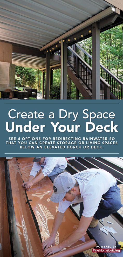 Under Deck Drainage System Diy, Upper Deck And Lower Patio Ideas, Deck Plans Elevated, Underside Of Deck Ideas, Elevated Deck Ideas, Elevated Porch, Underdeck Ceiling, Under Deck Landscaping, Deck Drainage System