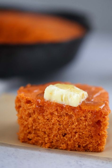 Sweet Potato Cornbread, Orange Food Coloring, Cornbread Recipe, Yellow Foods, Corn Bread Recipe, Mashed Sweet Potatoes, Bread Recipes Homemade, Side Dishes Easy, Homemade Bread