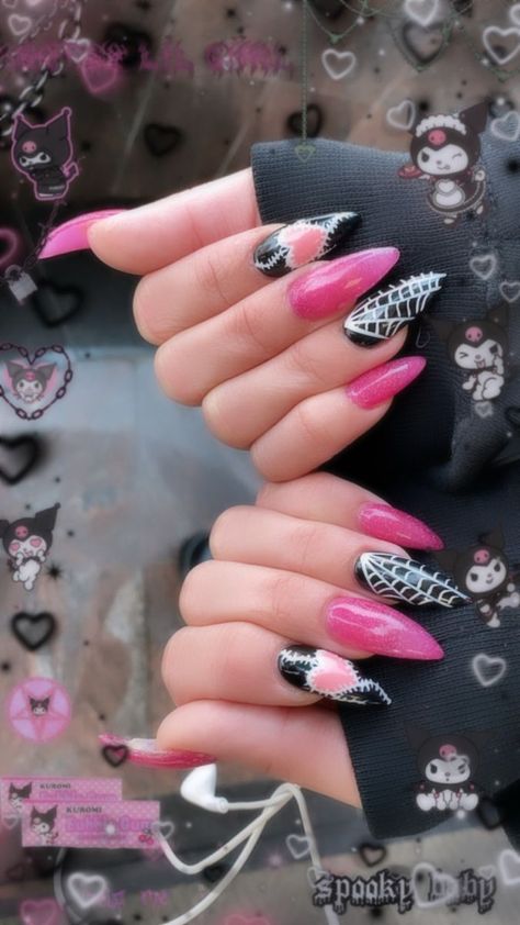 Pastel Goth Nails, Pink And Black Nails, Art Designs Ideas, Anime Nails, Edgy Nails, Goth Nails, Grunge Nails, Cute Acrylic Nail Designs, Really Cute Nails