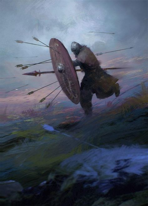 early medieval warrior dodging arrows 다크 판타지, Knight Art, Viking Art, Wroclaw, Fantasy Concept Art, Fantasy Warrior, Fantasy Rpg, Medieval Art, 판타지 아트