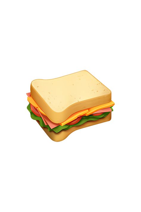 The 🥪 emoji depicts a sandwich with two slices of bread and various fillings in between. The bread is light brown in color and has visible grains. The fillings are shown as different colored rectangles, which could represent ingredients such as lettuce, tomato, cheese, meat, or condiments. The sandwich is cut diagonally, with the filling visible in the middle. Overall, the emoji looks appetizing and delicious. Easiest Meals, Emoji Food, Apple Emojis, Tomato Cheese, Ios Emoji, Icon Emoji, Emoji Wallpaper Iphone, Meals To Make, The Emoji