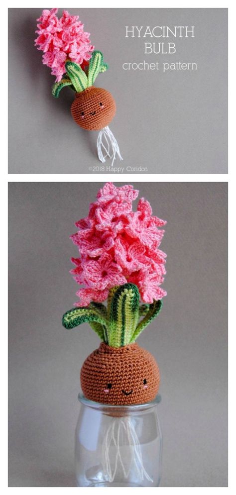 Amigurumi Flower Free Pattern, Crochet Plants Free Pattern, Crochet Hibiscus Flower, Flower Crochet Pattern Free, Crochet Tiny Flowers, Crocheted Plants, Crochet Cactus Free Pattern, Amigurumi Flower, Hyacinth Flower