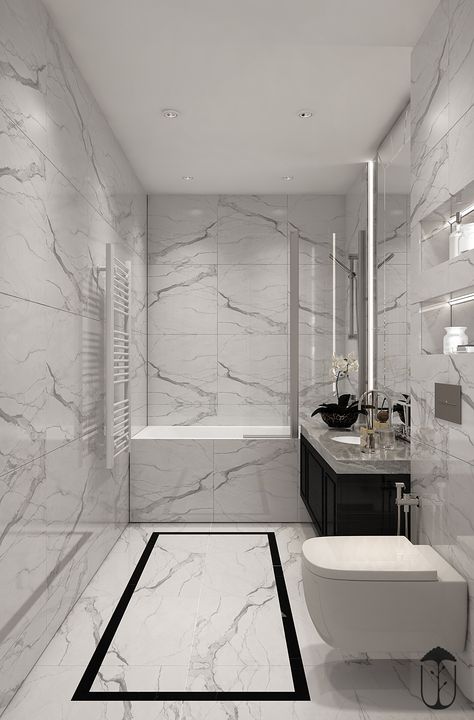 UI004 on Behance White Marble Bathrooms, Bilik Air, Bathroom Tub Shower, Washroom Design, Bad Inspiration, Bathroom Design Decor, Toilet Design, Bathroom Remodel Shower, Trendy Bathroom