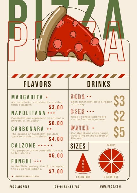 Modern Minimalist Pizza  Menu Online Menu Design, Wine List Menu, Pizza Menu Design, Pizza Background, Free Menu Templates, Menu Maker, Menu Pizza, Happy Hour Menu, Pizza Branding