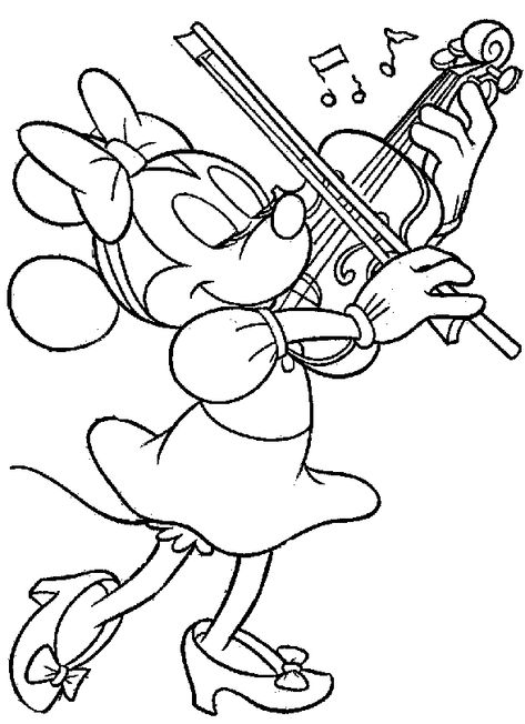 Disney Coloring Pages - Minnie playing violin Music Coloring Sheets, Minnie Mouse Coloring Pages, Mickey Mouse Coloring Pages, Learn Violin, Music Coloring, The Violin, Happy Cartoon, Disney Colors, Disney Coloring Pages