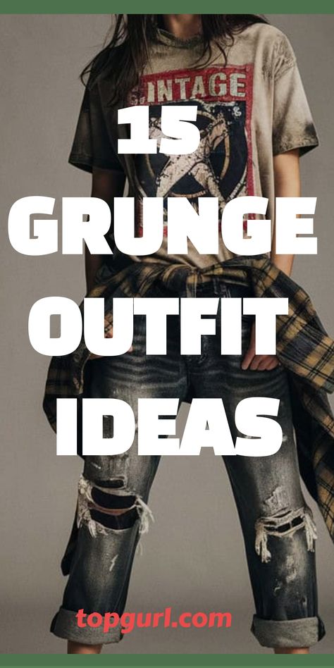 15 Killer Grunge Outfits for the Ultimate ’90s Babe 90s Grunge Costume Ideas, 90 Alternative Style, 90s Grunge Outfit Women, Street Wear Makeup Looks, Rockstar 90s Outfit, Flannel Shirt Styling, 90s Grunge Concert Outfit, Grunge Look Outfits, Alternative Concert Outfit Ideas