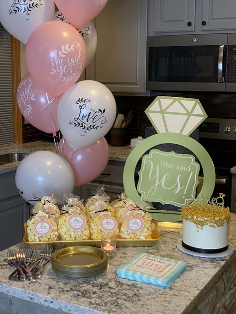 Engagement Party Photo Props, She Said Yes Party Decorations, She Said Yes Decor, Engagement Party Set Up Ideas, Simple Engagement Party Ideas Decoration At Home, She Said Yes Party Ideas, Engagement Party Centerpiece Ideas, She Said Yes Engagement Party Decoration, Engagement Props Ideas