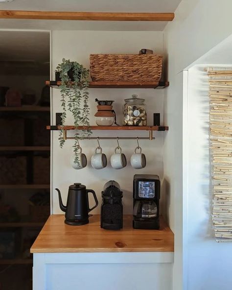 Philip & Maddy Stevens on Instagram: "Introducing our trailer's new coffee bar! Isn't she beautiful? 😍 Avery approves too." Coffee Bar Christmas, At Home Coffee Bar, Coffee Bar In Kitchen, Home Coffee Bar Ideas, Bar In Kitchen, Coffee Bar At Home, Cafe At Home, Armoire Ideas, Coffee Bar Ideas Kitchen Counter