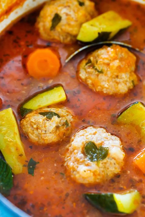 Mexican Style Meatball Soup, Turkey Albondigas Soup Recipe Mexican, Aboldingas Soup Recipes, Shrimp Albondigas Soup Recipe, Chipotle Albondigas, Albondigas Instant Pot, Caldo Albondigas, Chicken Albondigas Soup Recipe Mexican, Ablongdigas Mexican Soup