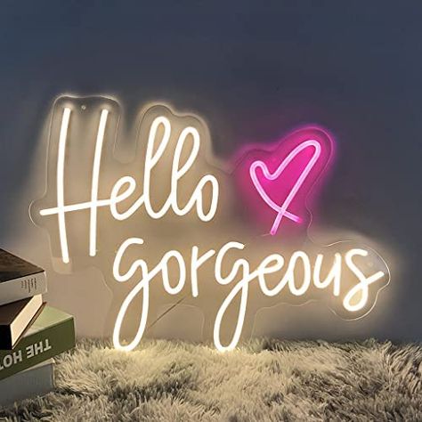 Hello Gorgeous Neon Sign, Wedding Neon Light, Light Words, Neon Wall Signs, Light Quotes, Light Up Signs, Neon Sign Bedroom, Wedding Neon Sign, Woman Bedroom