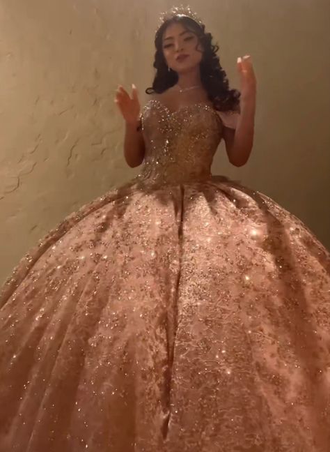 Quinceanera Dresses Rose Gold, Ideal Appearance, Quince Pics, Rose Gold Quinceanera Dresses, Quinceanera Dresses Blush, Quince Party, Xv Dresses, Women Celebrating, Champagne Quinceanera Dresses