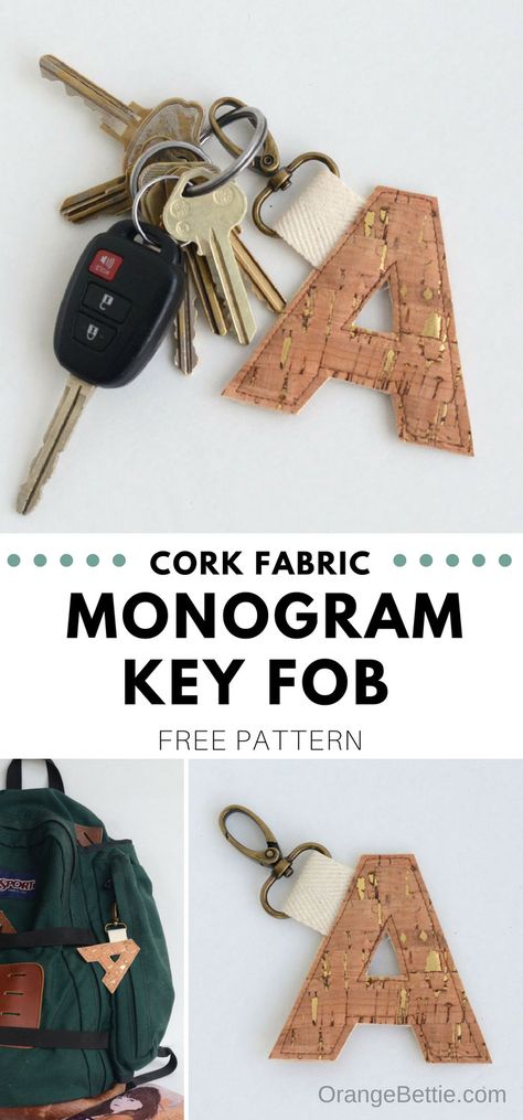 Cork Monogram Key Fob - Tutorial Cork Projects, Fabric Lanyard, Sewing Tutorials Free, Cork Fabric, Fabric Sewing, Sewing Projects For Beginners, Easy Sewing Projects, Sewing Project, Sewing For Beginners