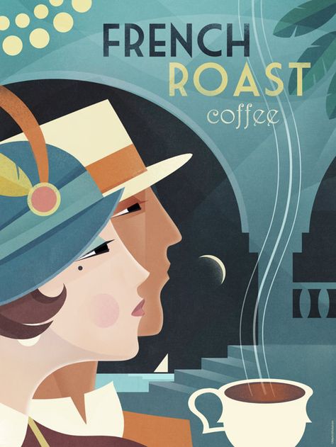 Martin Wickstrom on Behance Art Deco Vintage Posters, Vintage Travel Posters Art Deco, Society Art, Bar Deco, Art Deco Coffee, Poster Graphics, Art Deco Wall Art, French Wall Art, Cafe Society