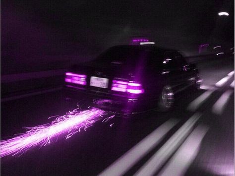 Purple Lights, A Car, At Night, Road, Purple