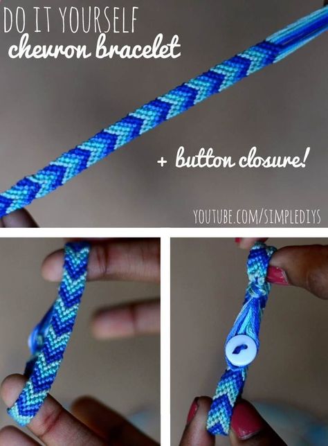 Learn how to make a chevron friendship bracelet ( button closure for easily slipping on off). Pin now, watch later! Super simple. Bracelet Chevron, Chevron Friendship Bracelet, Chevron Friendship Bracelets, Yarn Bracelets, Chevron Bracelet, Thread Bracelets, Bracelet Knots, Friendship Bracelets Diy, Camping Crafts