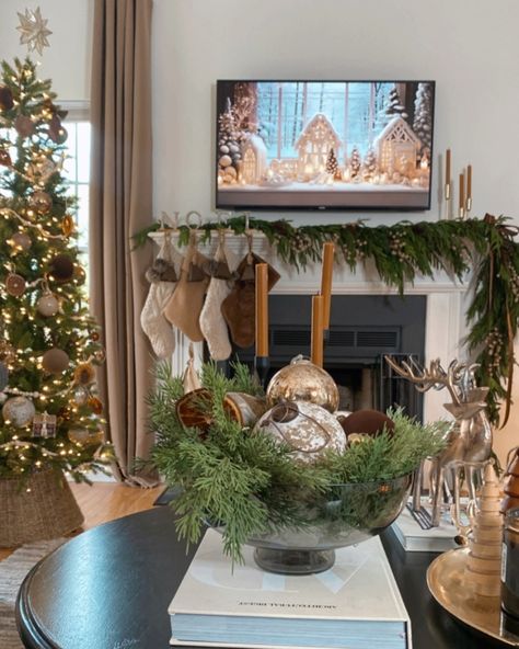 LIVING ROOM HOLIDAY INSPO🤎🎄Welcome October and happy Tuesday friends. These are some stills from last year Christmas Decor… 🚨Link in bio to SHOP . . . #christmas2024 #livingroomdesign #brownchristmas #holidaydecorating #christmasmantle #christmastree #livingroominspiration #navidad Christmas Decor Ideas | Brown Christmas Decor | Styling my Living Room for Christmas | Holiday Mantle Inspiration | Neutral Christmas Tree Brown Christmas Decor Ideas, Christmas Decor Ideas Brown, Christmas Entertainment Center Decor, Brown Christmas Decor, Light Brown Couch, Tv Stand Christmas Decor, Mantle Inspiration, Living Room For Christmas, Neutral Christmas Tree