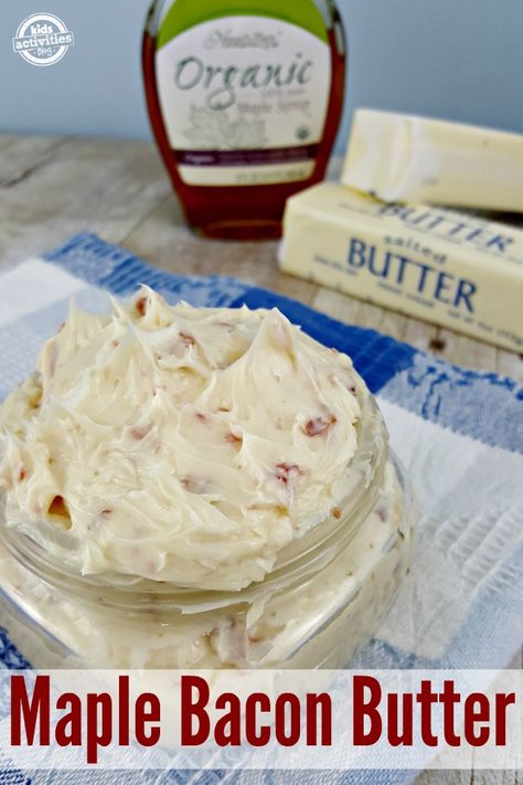 Three Ingredient Maple Bacon Butter is super easy to make - Juggling Act Mama Maple Butter Recipe, Butter Spreads, Flavored Butter Recipes, Butter Recipes Homemade, Flavored Butters, Compound Butters, Bacon Butter, Butter Homemade, Butter Substitute