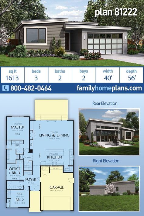 Narrow Lot House Plans With Garage, Small Contemporary House Plans, House Plans With Garage, Land House, Espresso Cabinets, Narrow House Plans, Narrow Lot House, Kitchens Cabinets, Narrow Lot House Plans