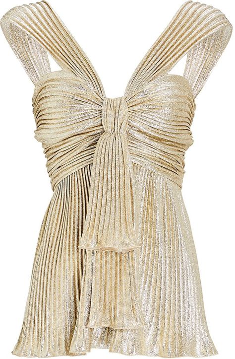 Plisse Lurex Tie-Front Top Lurex Top, Fest Outfits, Grad Dresses, Stockholm Fashion, In The Spotlight, Gold Top, Sleeveless Tops, Mode Inspo, Looks Chic