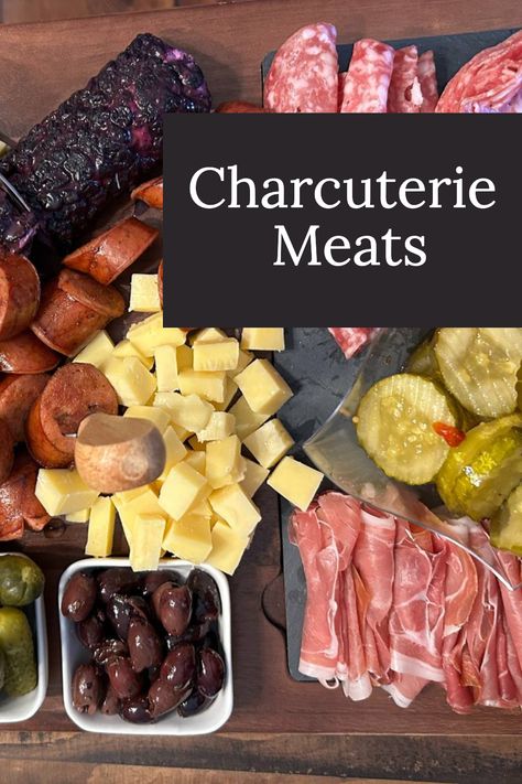 Best Meats And Cheeses For Charcuterie, Charcuterie Board Combinations, Mustard For Charcuterie, Charcuterie Board Meats Ideas, Best Meats For Charcuterie Board, Charcuterie Meats List, How To Cut Cheese For Charcuterie Board, Meat For Charcuterie Board, Meats For Charcuterie