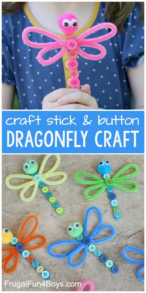 Adorable Dragonfly Craft - Frugal Fun For Boys and Girls Dragonfly Craft, Dragon Fly Craft, Toddler Arts And Crafts, Crafts Easter, Daycare Crafts, Toddler Art, Camping Crafts, Childrens Crafts, Fun Crafts For Kids