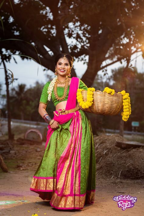 Traditional looks Ugadi Photoshoot For Women, Sankranthi Photoshoot Ideas For Women, Pongal Photoshoot Ideas For Women, Pongal Saree Poses, Pongal Shoot Ideas, Sankranti Photoshoot For Women, Sankranthi Photoshoot Ideas, Half Saree Photoshoot Poses, Half Saree Poses Photoshoot Ideas