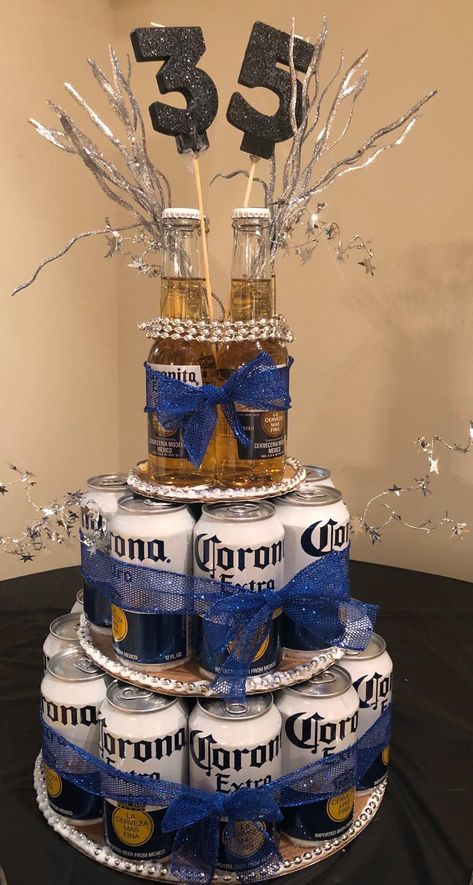 Guys 20th Birthday Ideas, 25 Birthday Decorations For Men, Male Party Decorations Centerpiece Ideas, Male 22nd Birthday Ideas, 21 Birthday Decorations For Guys, 36th Birthday Ideas For Husband, Beer Cakes For Men Birthday, Party Ideas For Men, Diy Birthday Decorations For Men