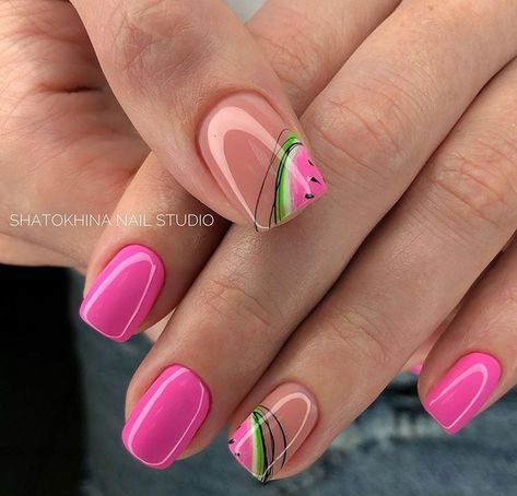 Watermelon Nails, Pink Gel, Colorful Nails, Summer Acrylic Nails, Nails Summer, Pink Acrylic Nails, Pretty Acrylic Nails, Summer Nail, Fancy Nails