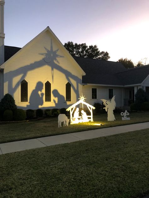 Outdoor Nativity Sets Image Gallery | MyNativity Creative Nativity Scene, Wooden Nativity Sets Outdoor, Outdoor Christmas Decorations Nativity, Ward Christmas Party Nativity, Life Size Manger Diy, Diy Yard Nativity Scene, Nativity Play Set Design, Live Nativity Ideas, Pallet Nativity Scene