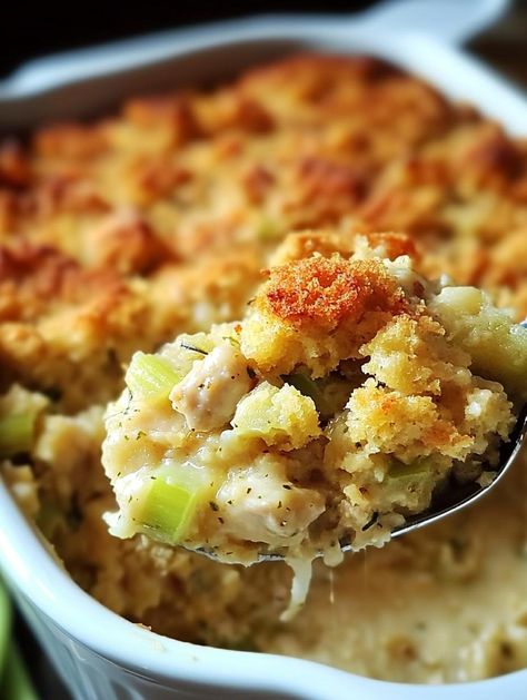 Chicken Dressing Casserole Chicken Dressing Casserole, Dressing Casserole, Chicken And Dressing Casserole, Chicken Casserole Recipes, Chicken Dressing, Zesty Chicken, Stuffing Casserole, Cream Of Celery Soup, Potatoe Casserole Recipes