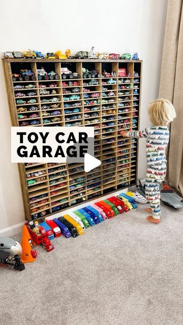 Katie Gomes | Mom Tips | Toy Reviews | Amazon Gadgets on Instagram: "As you can see the Disney Cars obsession is real in this fam 🤩 Shoutout to my hubs for the amazing DIY “garage” for Nate’s room! I’m so excited for cleaner floors and to not constantly be stepping on cars anymore 😂 #disneycars #disneycarscollection #toycars #toycarcollection #toycargarage #toystorage #toystagram #toycarsplanet" Cars Storage For Kids, Monster Truck Toy Storage Ideas, Diy Toy Car Garage, Diy Toys Car, Toy Car Garage, Toy Garage, Amazon Gadgets, Mom Tips, Diy Garage