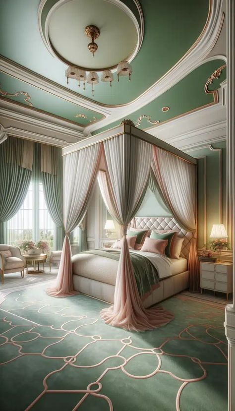 25 Beautiful Green and Pink Bedroom Ideas for a Unique Touch - Roomy Retreat Green And Pink Bedroom Ideas, Green And Pink Bedroom, Emerald Curtains, Pink Green Bedrooms, Rose Gold Lamp, Sage Bedroom, Fall Bedroom Ideas, Rose Gold Bedroom, Pink Bedroom Ideas