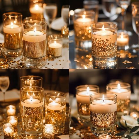 Elegant Floating Candle Wedding Centerpieces: Ideas & Tips to Wow Guests - Yeah Weddings Mix Of Floating And Pillar Candles, Floral And Candle Centerpiece Wedding Round Table, Floating Candle Wedding Centerpieces, Votive Candle Centerpieces Wedding, Floating Candle Wedding Decor, Floating Candles Wedding Centerpieces, Gold Floating Candles, Candle Votive Centerpiece, Wedding Centerpieces Ideas