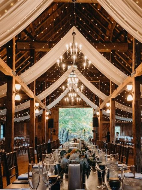 Twinkle Lights Wedding Reception, Twinkle Lights Wedding, Winter Barn Weddings, Gothic Wedding Theme, Fall Wedding Venues, Wedding Reception Lighting, Fall Barn Wedding, Indoor Wedding Receptions, Autumn Wedding Reception