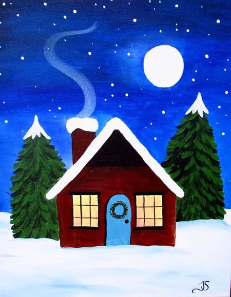 Snow Painting Acrylic Winter Scenes Easy, Winter Drawings Easy For Kids, Snow Drawing Winter, Winter Drawings Easy, Winter Season Drawing, Landscape Drawing For Kids, Cute Easy Animal Drawings, Acrylic Painting For Kids, Winter Drawing