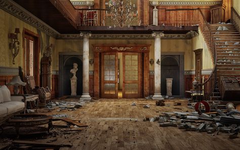 Grand Entry Hall by sanfranguy on DeviantArt Old Victorian Homes Abandoned Mansions, Stare Dwory, Old Mansions Interior, Abandoned Mansion For Sale, Real Haunted Houses, Victorian Home Interior, Creepy Houses, Old Mansion, Abandoned Mansion