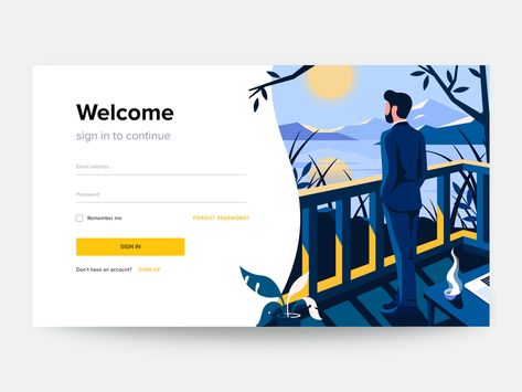 Welcome Page Design, Man Shadow, Sign In Page, Mountains Sunrise, Shadow Design, Login Screen, Login Design, App Website, Sign Up Page