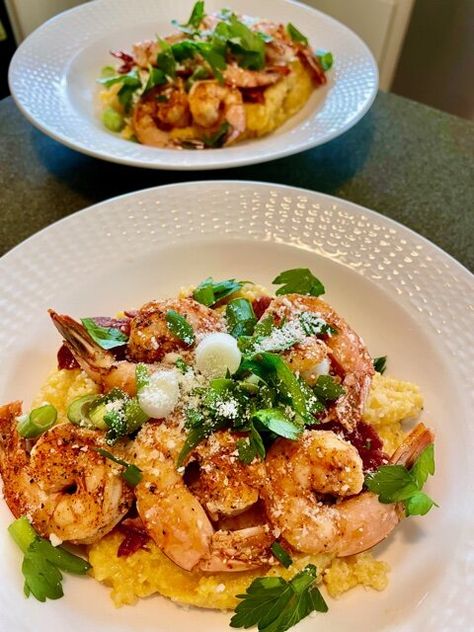 Gluten Free and Dairy Free Shrimp & Grits — Dishes For The Senses Easy Shrimp And Grits, Southern Shrimp And Grits, Grits Breakfast, Food Shrimp, Shrimp N Grits Recipe, Dairy Free Recipes Easy, Corn Grits, Southern Comfort Food, Shrimp Grits