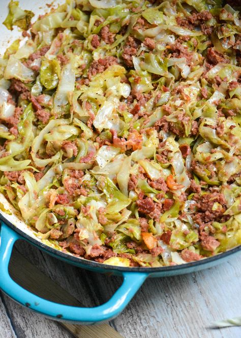 Corned Beef & Cabbage Skillet - 4 Sons 'R' Us Beef And Cabbage Skillet, Canned Corned Beef Recipe, Cabbage Skillet, Canned Corned Beef, Beef Cabbage, Corn Beef, Cabbage And Potatoes, Corned Beef And Cabbage, Beef And Cabbage