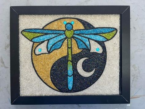 Bead Mosaic, Rainbow Mosaic, Mosaic Kit, Dragonflies Design, Silver Line, Glass Seed Beads, Diy Kit, Yin Yang, Mosaic Art