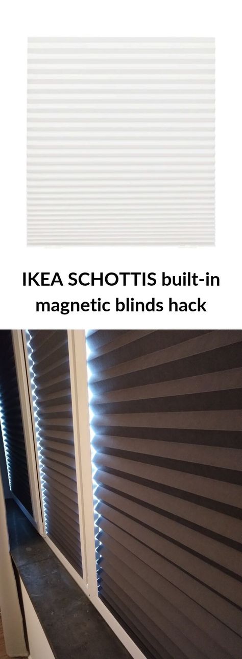 Rental-friendly, no-drill, built-in magnetic blinds (No sag IKEA SCHOTTIS!). Built in magnetic blinds using the cheap IKEA SCHOTTIS stick-on blinds. Window Coverings For Rental, Ikea Blinds Schottis, Garage Blinds Window Coverings, Inexpensive Blinds For Windows, Magnetic Blinds Diy, Window Blind Alternatives, Ikea Schottis Blinds Hack, Magnetic Window Covering, Alternatives To Blinds