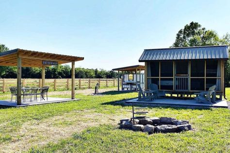 Backyard Campground Ideas, Opening A Campground, Nature Retreat Ideas, Camping Site Set Up, Camp Ground Design, Building A Campground, Farm Camp Ideas, Starting A Campground Business, Camp Grounds Ideas