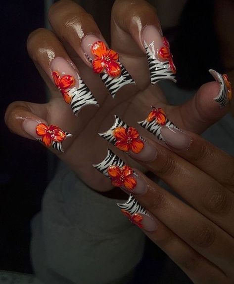 Lookbook Aesthetic, Nail Art Fleur, Zebra Nails, Big Mama, Hard Nails, Duck Nails, Colored Acrylic Nails, Dope Nail Designs, Exotic Nails