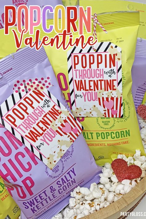 Popcorn Valentine Ideas, Grad Party Banner, Popcorn Valentine, Glamping Birthday, Secret Valentine, Class Valentines, Valentine Gifts For Kids, Valentine Tags, Construction Birthday