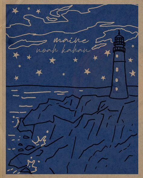 Maine Poster, Dorm Room Posters, Illustrated Poster, Maine Art, Noah Kahan, Dorm Wall Art, Dorm Posters, Poster Room, Blue Poster