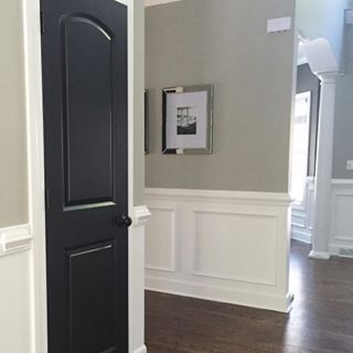 Tricorn Black paint color SW 6258 by Sherwin-Williams. View interior and… Griege Paint Colors, Griege Paint, Black Interior Door, Tricorn Black, Black Paint Color, Black Interior Doors, Neutral Paint Color, Sherwin Williams Paint Colors, Exterior Paint Colors